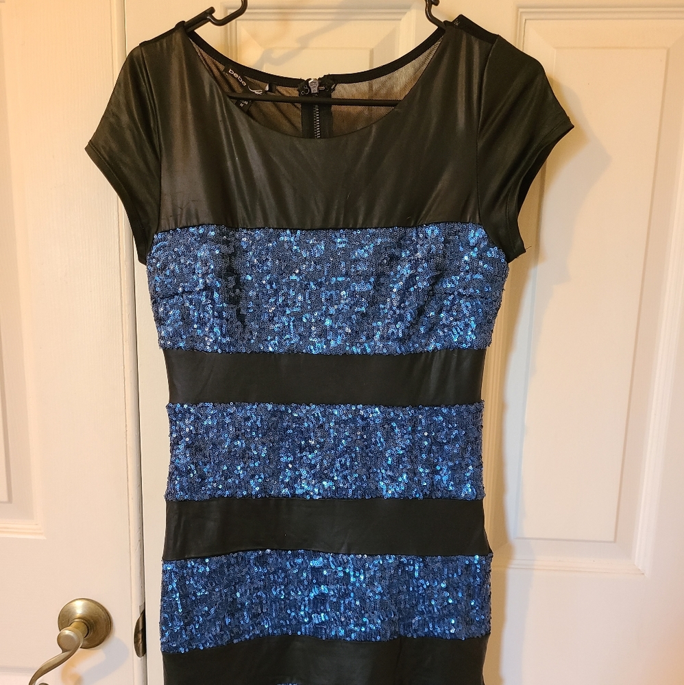 Bebe sequin black blue dress
